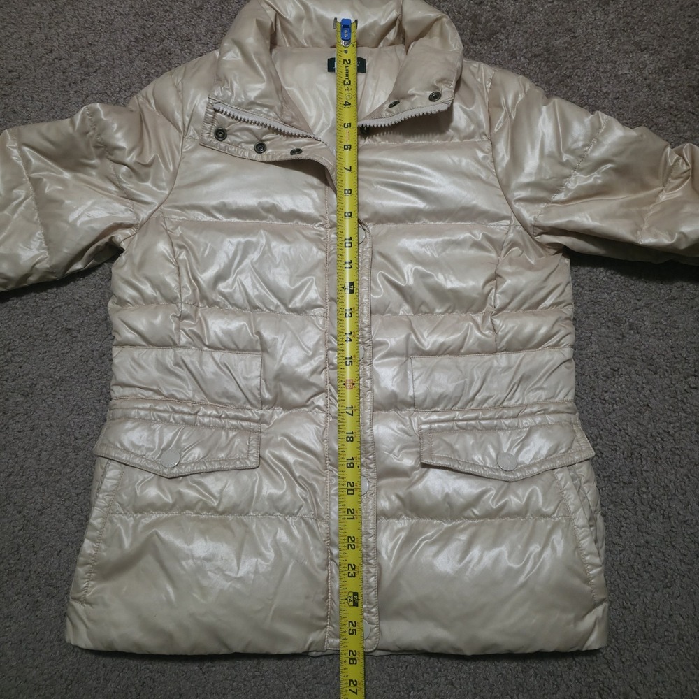 J Crew Down‎ Zip Puffer Coat Jacket Cream Beige Womens Medium Snap Button - Picture 11 of 12